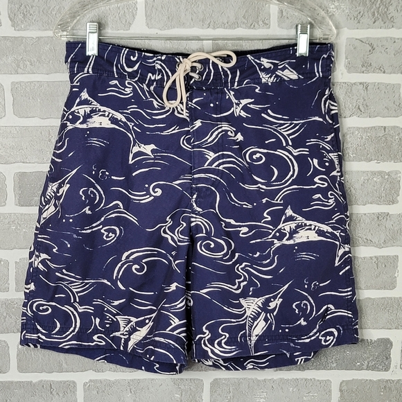 Nautica Vintage Swordfish Print Board Shorts Summer Swim Trunks Men's Size M - Picture 1 of 16